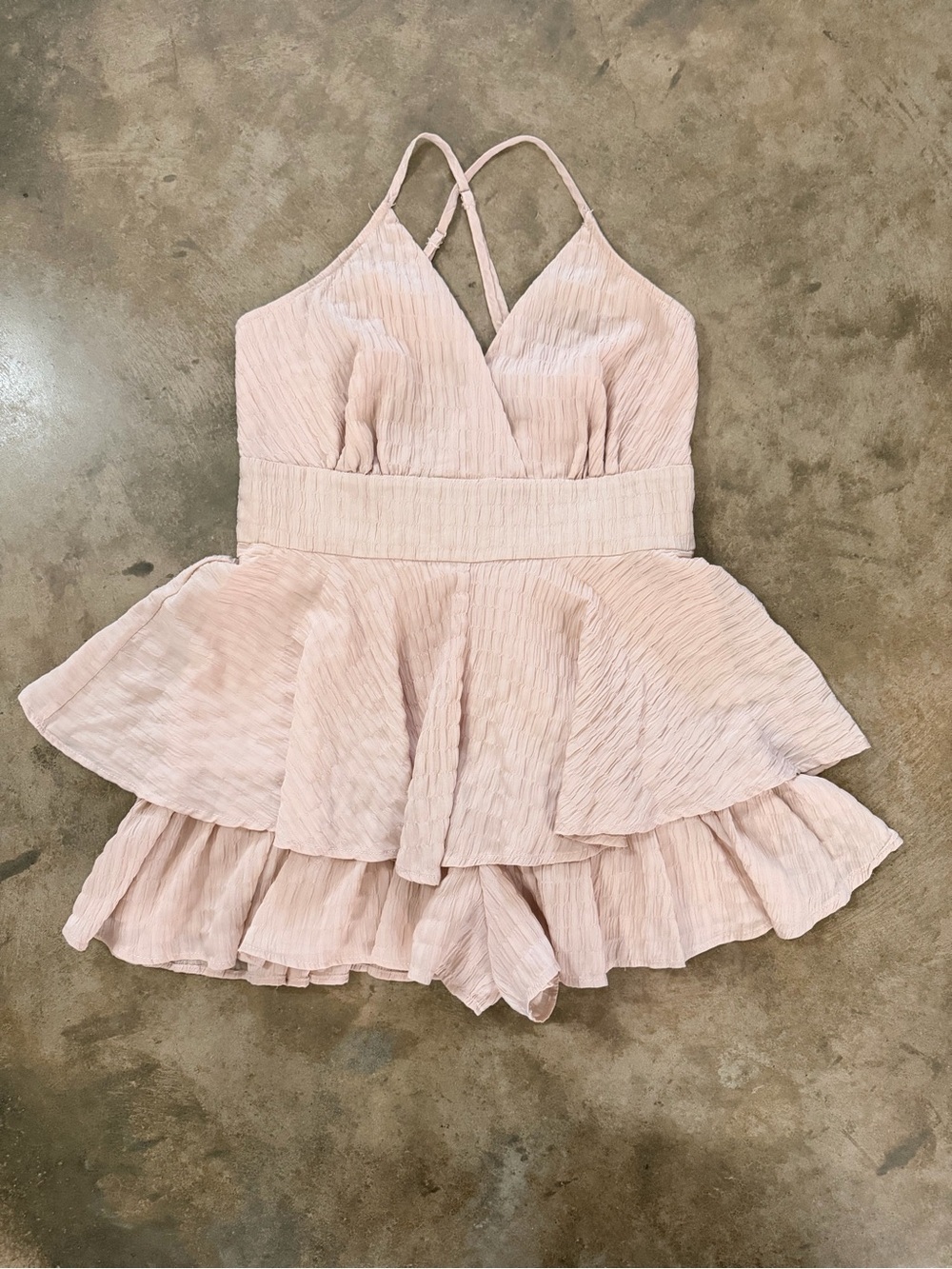 Style Rack Nude Tiered Ruffle Romper Open Back Tie Waist Medium